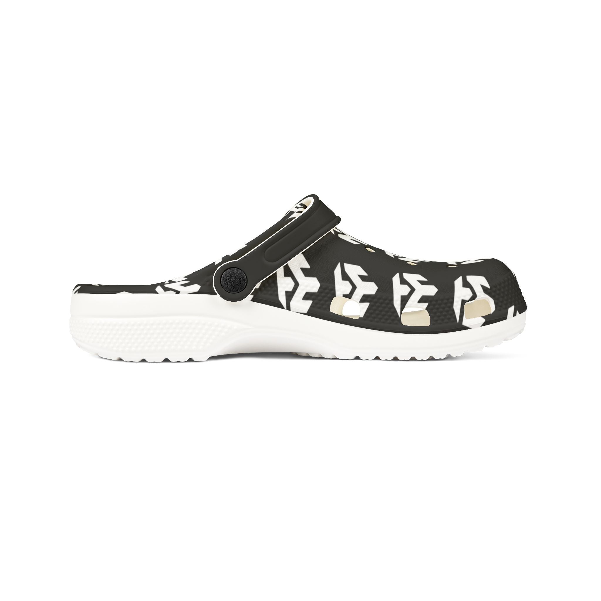 Black & White Tribal Pattern EVA Foam Clogs — Lightweight Slip-On Garden Shoes