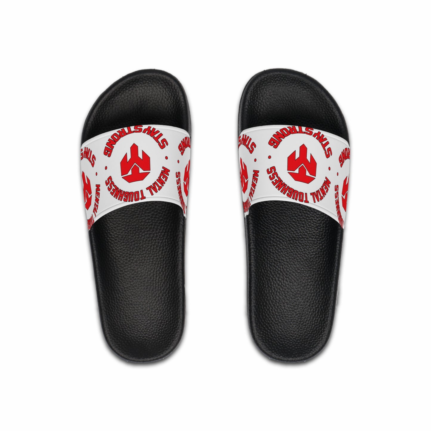 Slide Sandals — "Stay Strong" Red Logo Pool Slides for Men