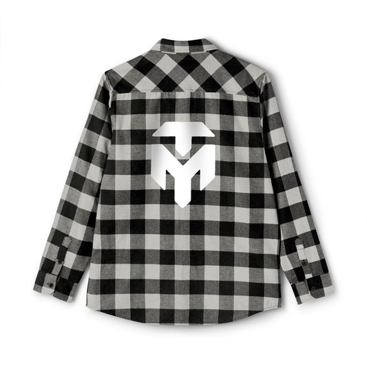 Black & White Buffalo Plaid Flannel Shirt with Geometric Logo — Casual Outdoor Workwear