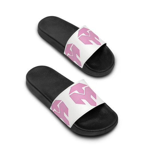 Men's Slide Sandals — Pink Geometric Logo Pool Slides