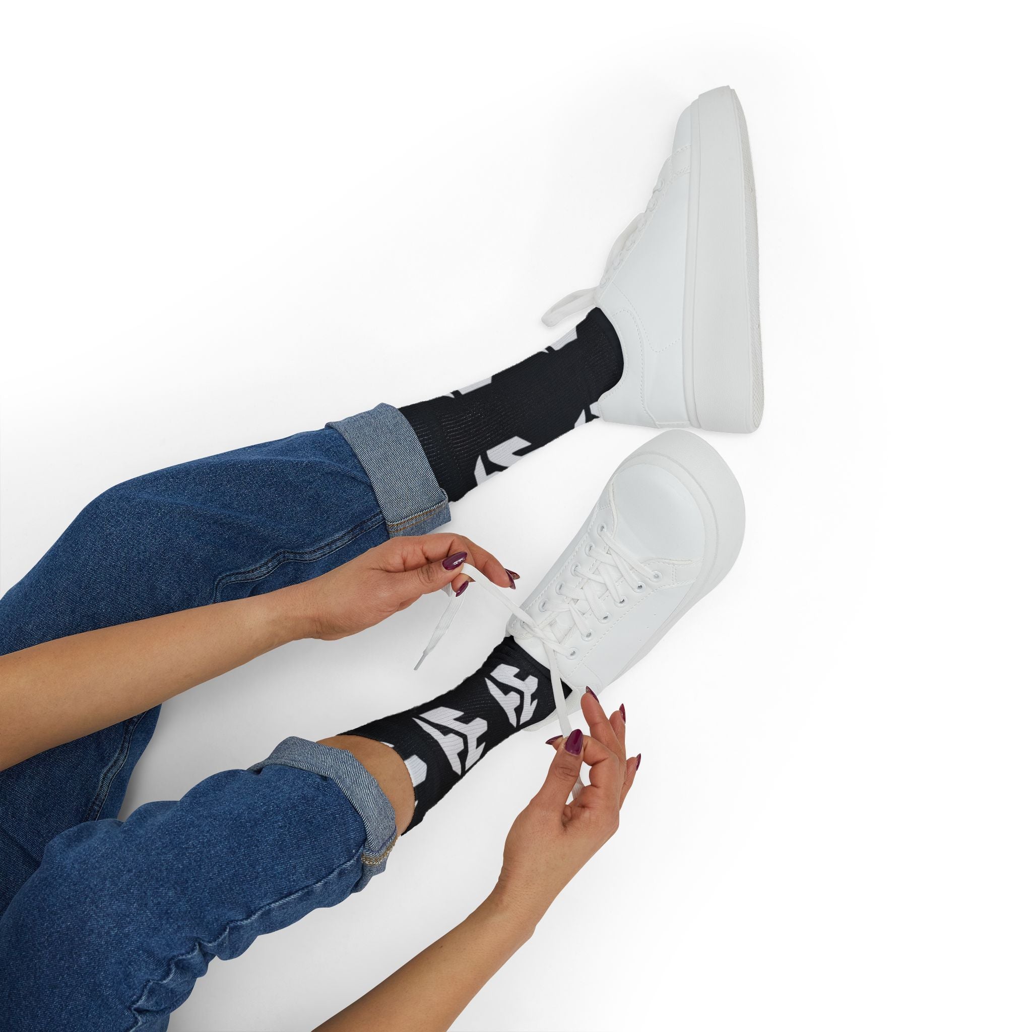 Logo Pattern Sublimation Socks — Black Monogram Athletic Crew Socks