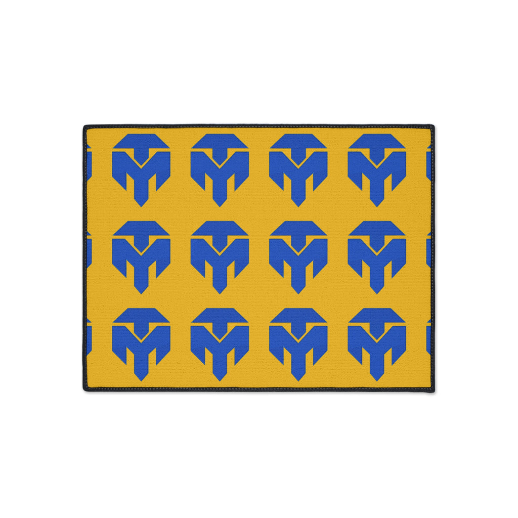 Heavy-Duty Floor Mat — Blue Spartan Logo Pattern on Gold, Non-Slip Entrance/Doormat
