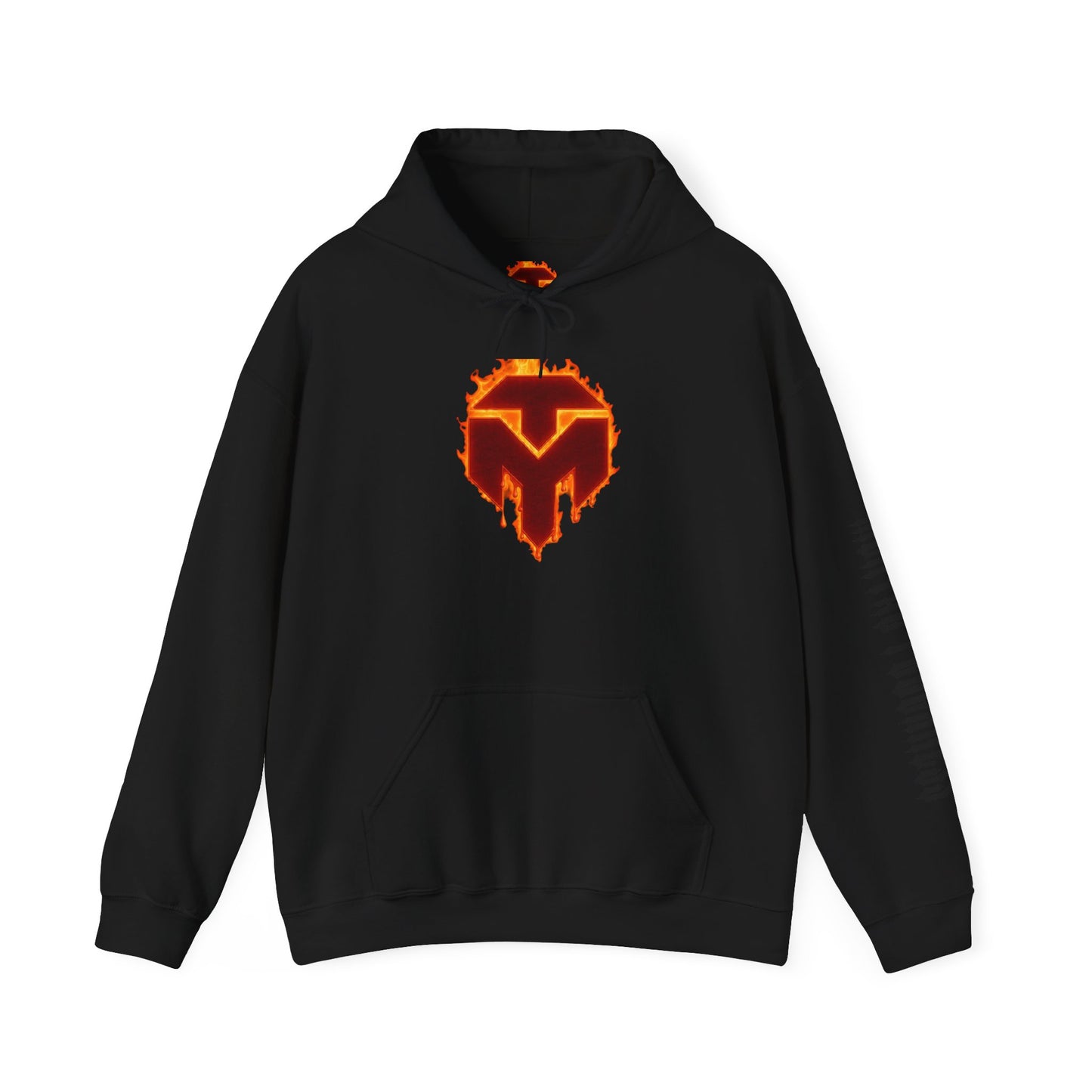 Molten Shield Logo Hoodie — Gaming Streetwear Hooded Sweatshirt with ‘Strength in Darkness’ Sleeve Text