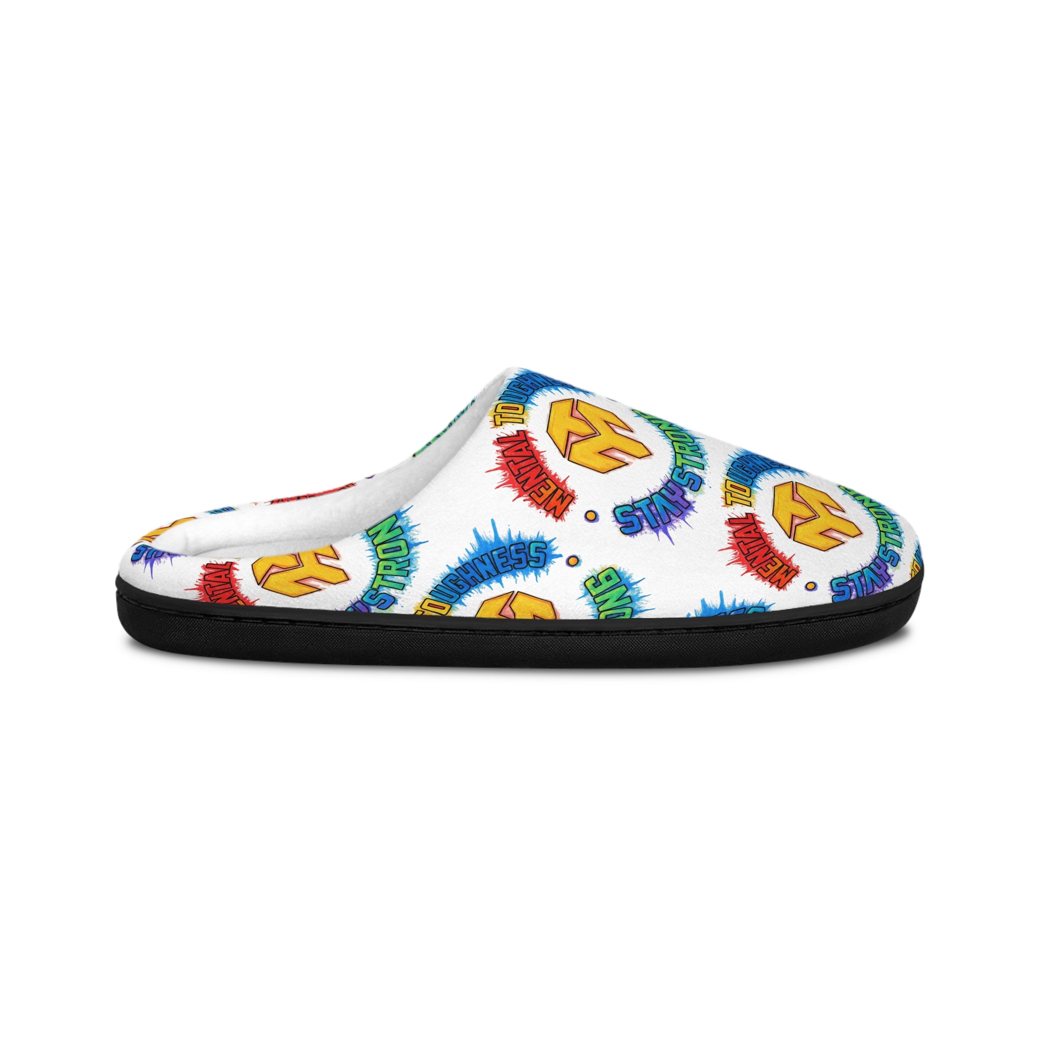 Men's Indoor Slippers — Colorful Peace Sign & Brushstroke Pattern